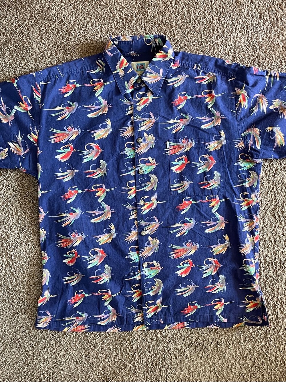 AVi Collection by Kahala Navy Short Sleeve Fly Fishing Hawaiian Shirt